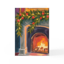 Weihnachts-Kamin | Gemalte Weihnachtskarte mit Gir