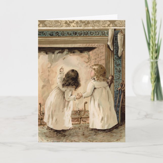 Weihnachts-Kamin-Strümpfe Girls Blank Feiertagskarte (Vorderseite)