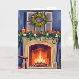 Weihnachts-Kamin-Weihnachtskränze Aquarell Feiertagskarte