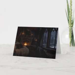 Weihnachts-Kaminzimmer-Schlafzimmer-Weihnachtskart Feiertagskarte