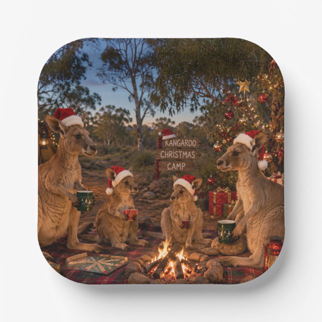Weihnachts-Känguru-Camping Pappteller (Vorderseite)
