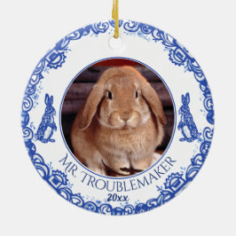 Weihnachts-Kaninchen Foto Datum Blue Willow Keramik Ornament