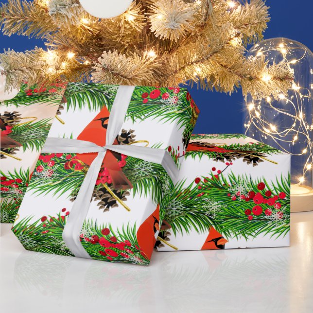 Weihnachts-Kardinal Bird Glossy Geschenkpapier (Feiertage)