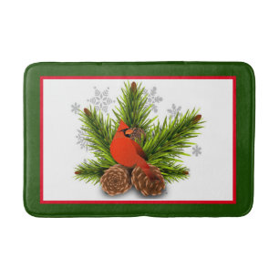Weihnachts-Kardinal Bird mit Pinecones Bath Mat Badematte