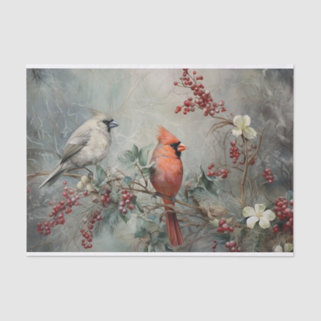 Weihnachts-Kardinal Holly Berry im Winter Decoupag Seidenpapier (Vorderseite)