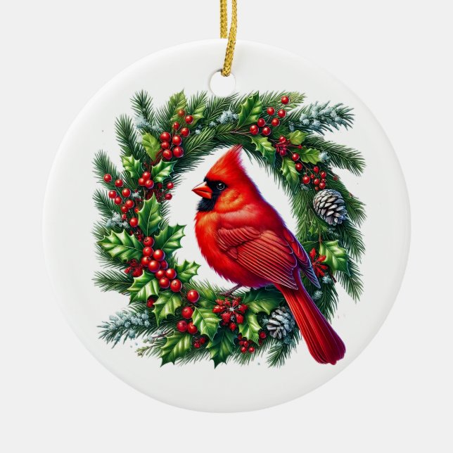 Weihnachts-Kardinal Keramik Ornament (Vorne)
