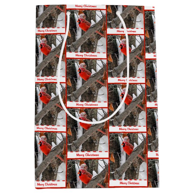 Weihnachts-Kardinal mit Strumpf Cap Mittlere Geschenktüte (Vorderseite)