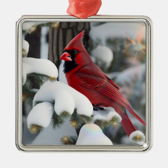 Weihnachts-Kardinal Ornament Aus Metall (Vorne)