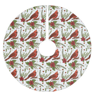 Weihnachts-Kardinal Pinseled Polyester Tree Skirt Polyester Weihnachtsbaumdecke