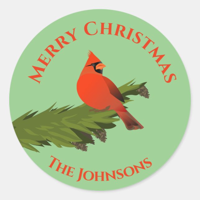 Weihnachts-Kardinal Red Bird Green Sticker Siegel (Vorderseite)