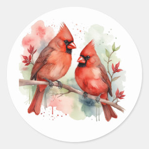 Weihnachts-Kardinal-Rotvogel-Paar-Kunst Runder Aufkleber
