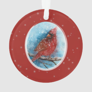Weihnachts-Kardinal Schneeflocken auf Rot oder Bla Ornament