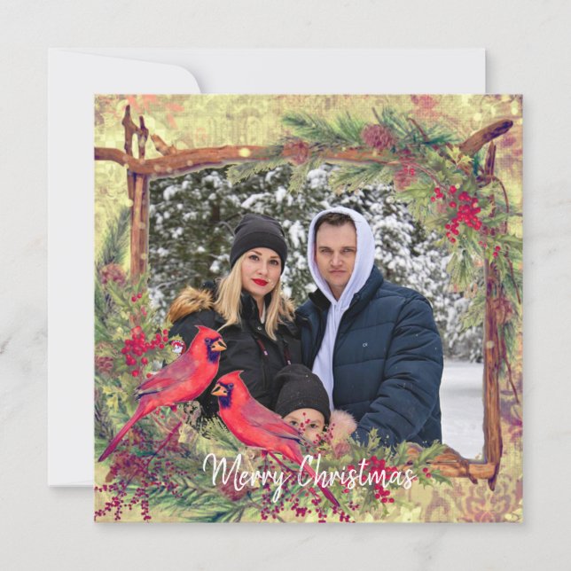 Weihnachts-Kardinäle Foto Feiertagskarte (Vorderseite)