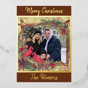 Weihnachts-Kardinäle Foto-Rahmen-Folie Folien Feiertagskarte