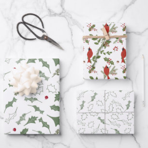 Weihnachts-Kardinäle und Holly Wrapping Paper Geschenkpapier Set