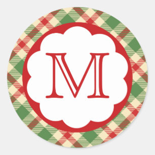 Weihnachts-Kariert-Anfangsmonogramm Runder Aufkleber