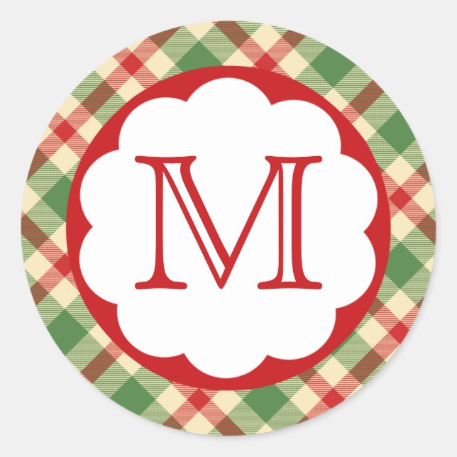 Weihnachts-Kariert-Anfangsmonogramm Runder Aufkleber (Vorderseite)