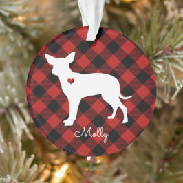 Weihnachts-Kariert-Chihuahua-Hund Name Foto Ornament