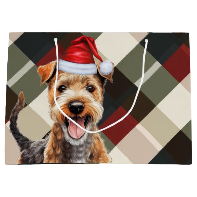 Weihnachts Kariert Lakeland Terrier Dog Lover Große Geschenktüte (Vorderseite)