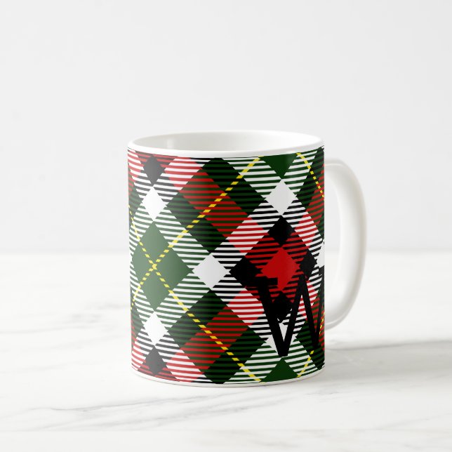 Weihnachts-Kariert Monogram-INITIAL Feiertag Kaffeetasse (VorderseiteRechts)