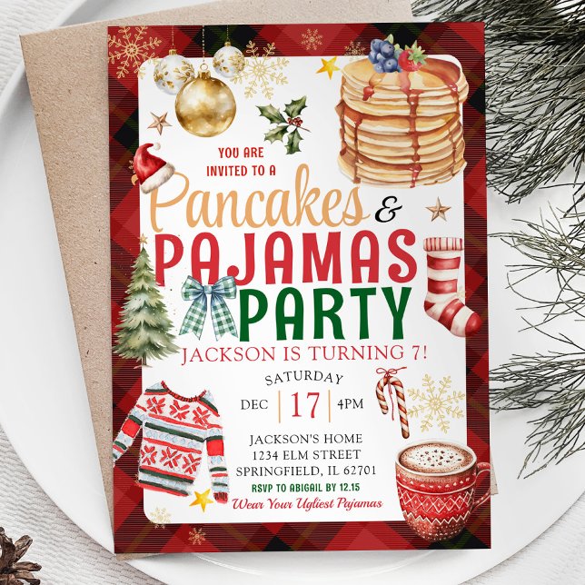 Weihnachts Kariert Pancake Pajamas Geburtstagspart Einladung (Von Creator hochgeladen)