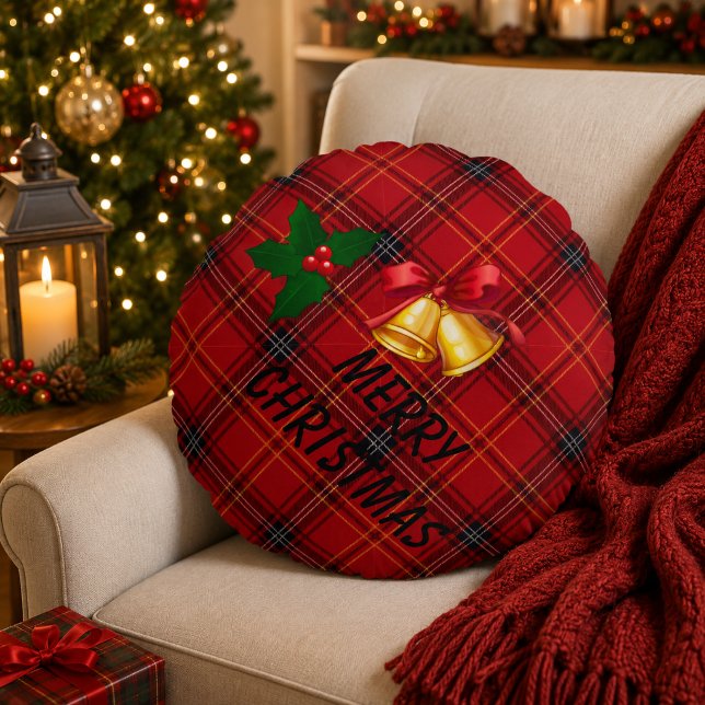 Weihnachts-Kariert  Rundes Kissen (Von Creator hochgeladen)