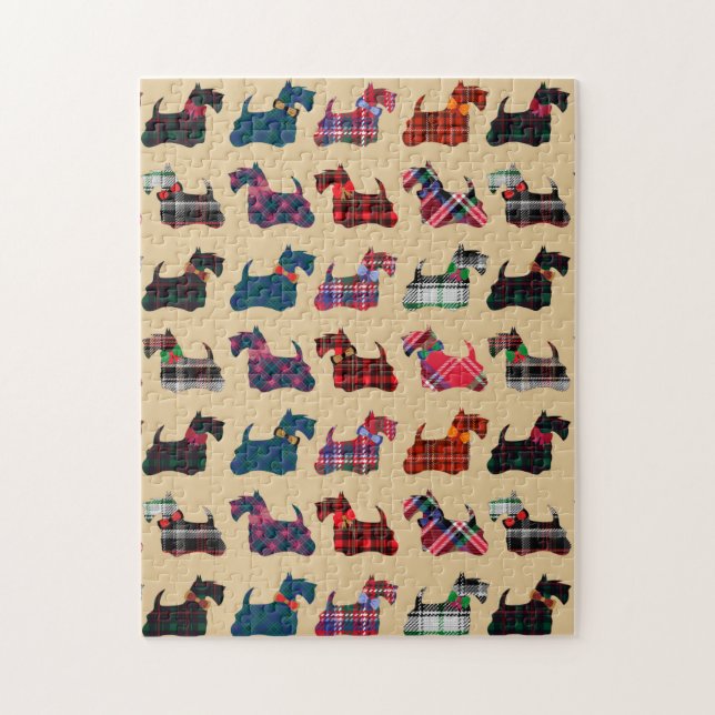 Weihnachts-Kariert Schottischer Terrier Hunde Puzzle (Vertikal)