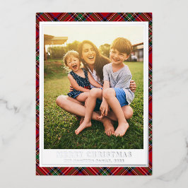 Weihnachts Kariertes Foto Stewart Tartan Silver Folien Feiertagskarte