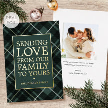 Weihnachts-Karo-Familienfoto Grün Luxus Gold