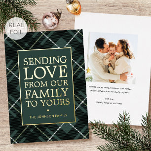 Weihnachts-Karo-Familienfoto Grün Luxus Gold Folien Feiertagskarte