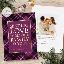 Weihnachts-Karo-Familienfoto Pflaume Luxus Gold