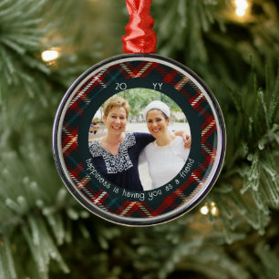 Weihnachts-Karo-Foto Glück ist, dass du mein Freun Ornament Aus Metall