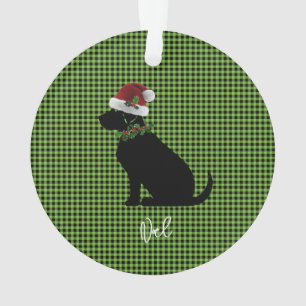Weihnachts-Karo Green Black Lab Muster Name Fun Ornament