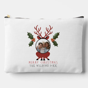 Weihnachts-Karo-Rentier mit personalisiertem Foto Zubehörtasche