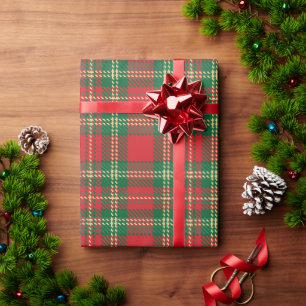 Weihnachts-Karo rot grün gelbes Tartan-Muster Geschenkpapier