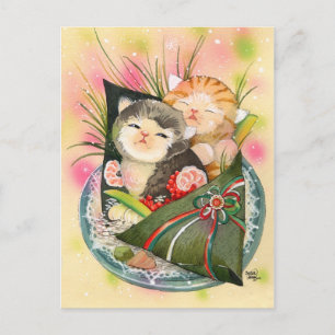 Weihnachts-Kätzchen-Handroll-Sushi Feiertagspostkarte