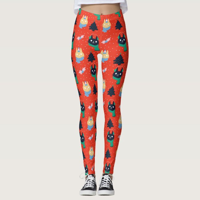 Weihnachts-Kätzchen Leggings (Vorderseite)
