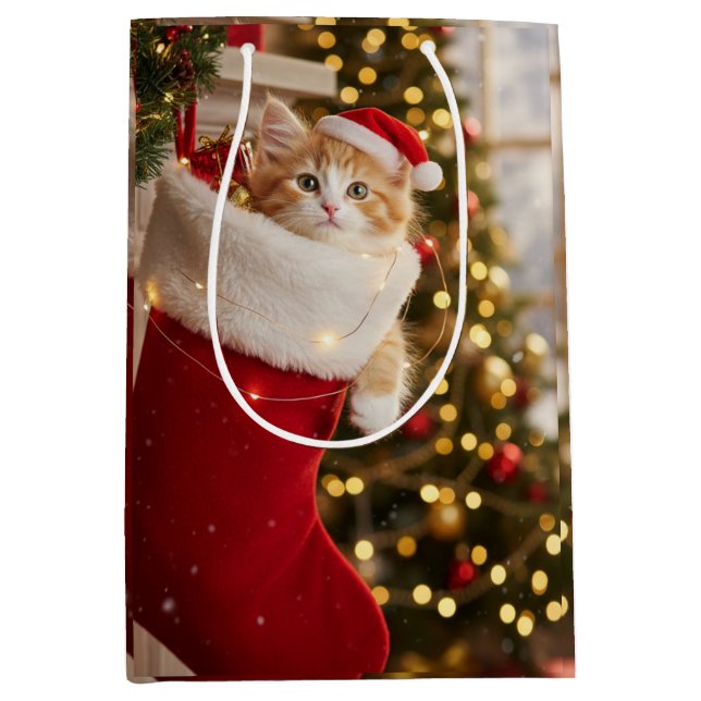 Weihnachts Kätzchen Mittlere Geschenktüte (Vorderseite)