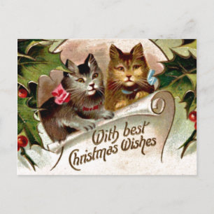 Weihnachts Kätzchen, vintage Illustration, Postkarte