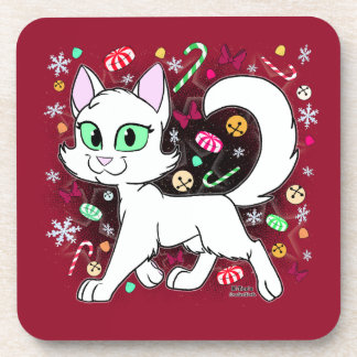 Weihnachts-Katzen-Rundkissen (Rot) Getränkeuntersetzer