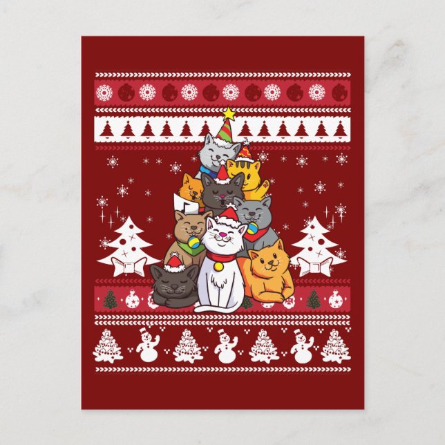 Weihnachts-Katzenbaum Postkarte (Vorderseite)