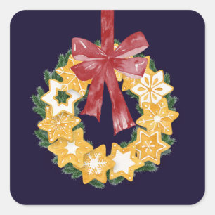 Weihnachts-Keks mit blauem Hintergrund Quadratischer Aufkleber