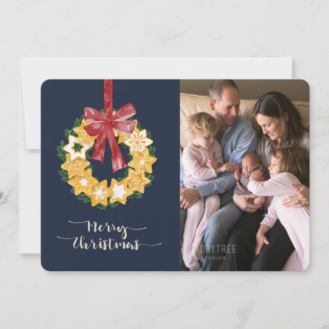 Weihnachts-Keks mit blaugrauem Hintergrund Feiertagskarte (Vorderseite)