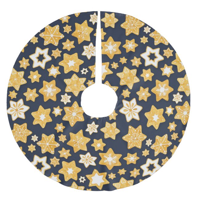 Weihnachts-Keks mit blaugrauem Hintergrund Polyester Weihnachtsbaumdecke (Vorderseite)