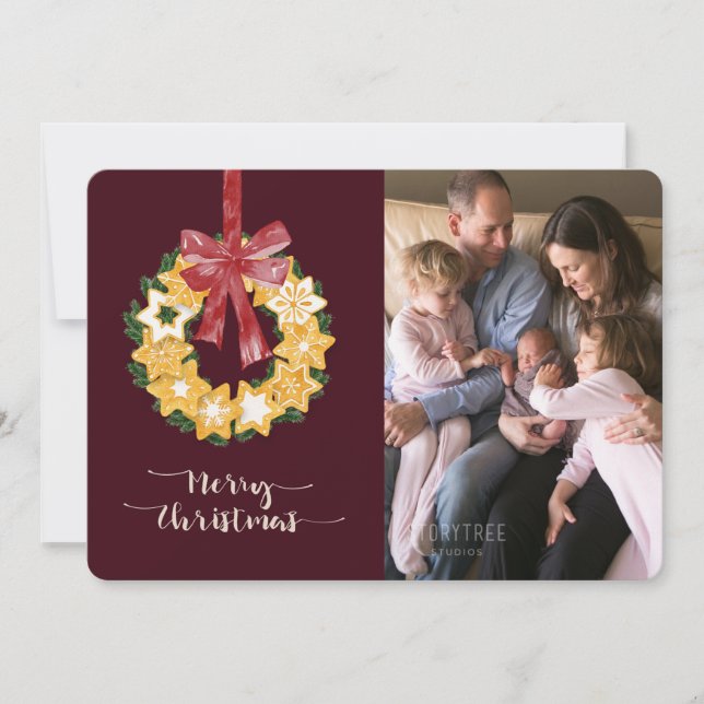 Weihnachts-Keks mit Burgunder Hintergrund Feiertagskarte (Vorderseite)