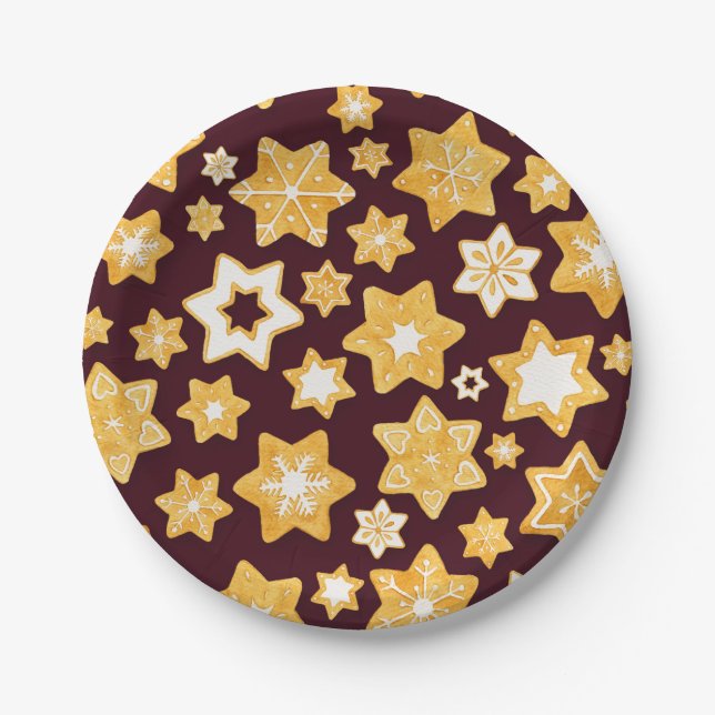Weihnachts-Keks mit Burgunder Hintergrund Pappteller (Vorderseite)