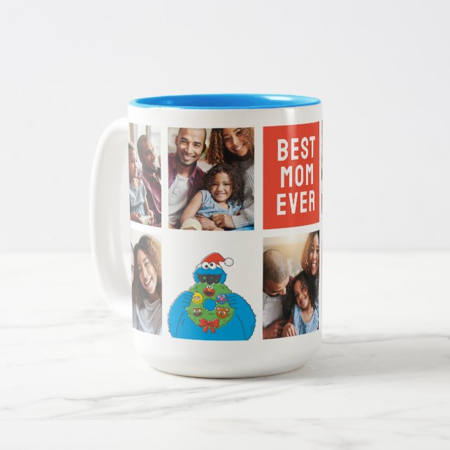 Weihnachts-Keksmonster | Mama - FotoCollage Zweifarbige Tasse (Vorderseite Links)