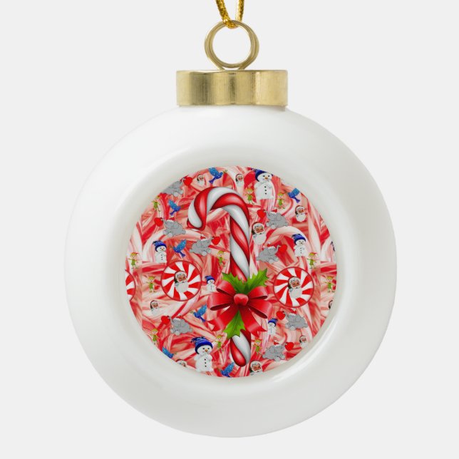 Weihnachts-Keramik Ball Ornament, Candy Cane Keramik Kugel-Ornament (Vorderseite)