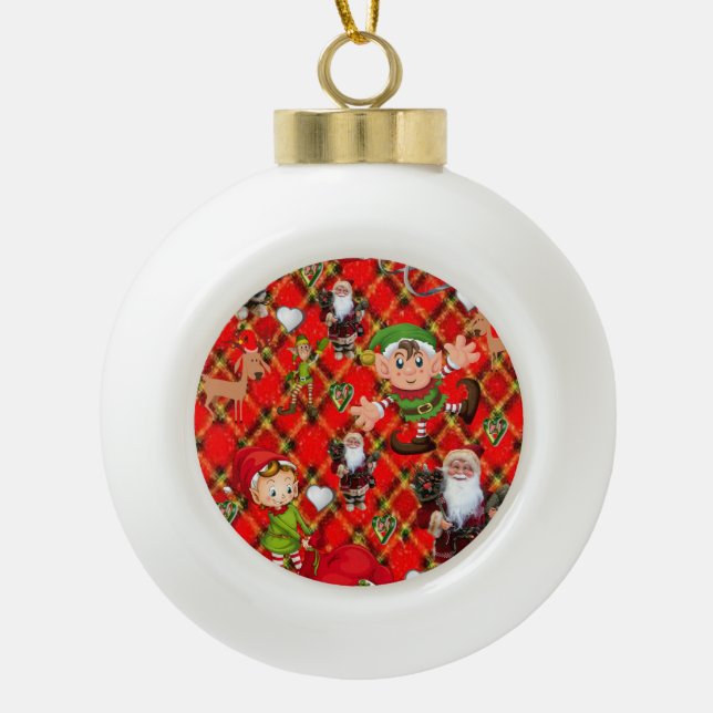 Weihnachts-Keramik Ball Ornament, Elf Keramik Kugel-Ornament (Vorderseite)