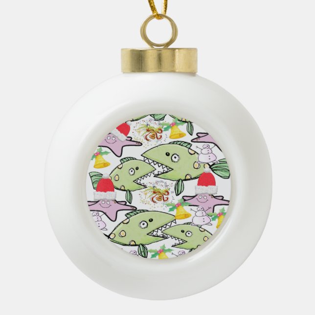Weihnachts-Keramik Ball Ornament, Ozeanfisch Keramik Kugel-Ornament (Vorderseite)